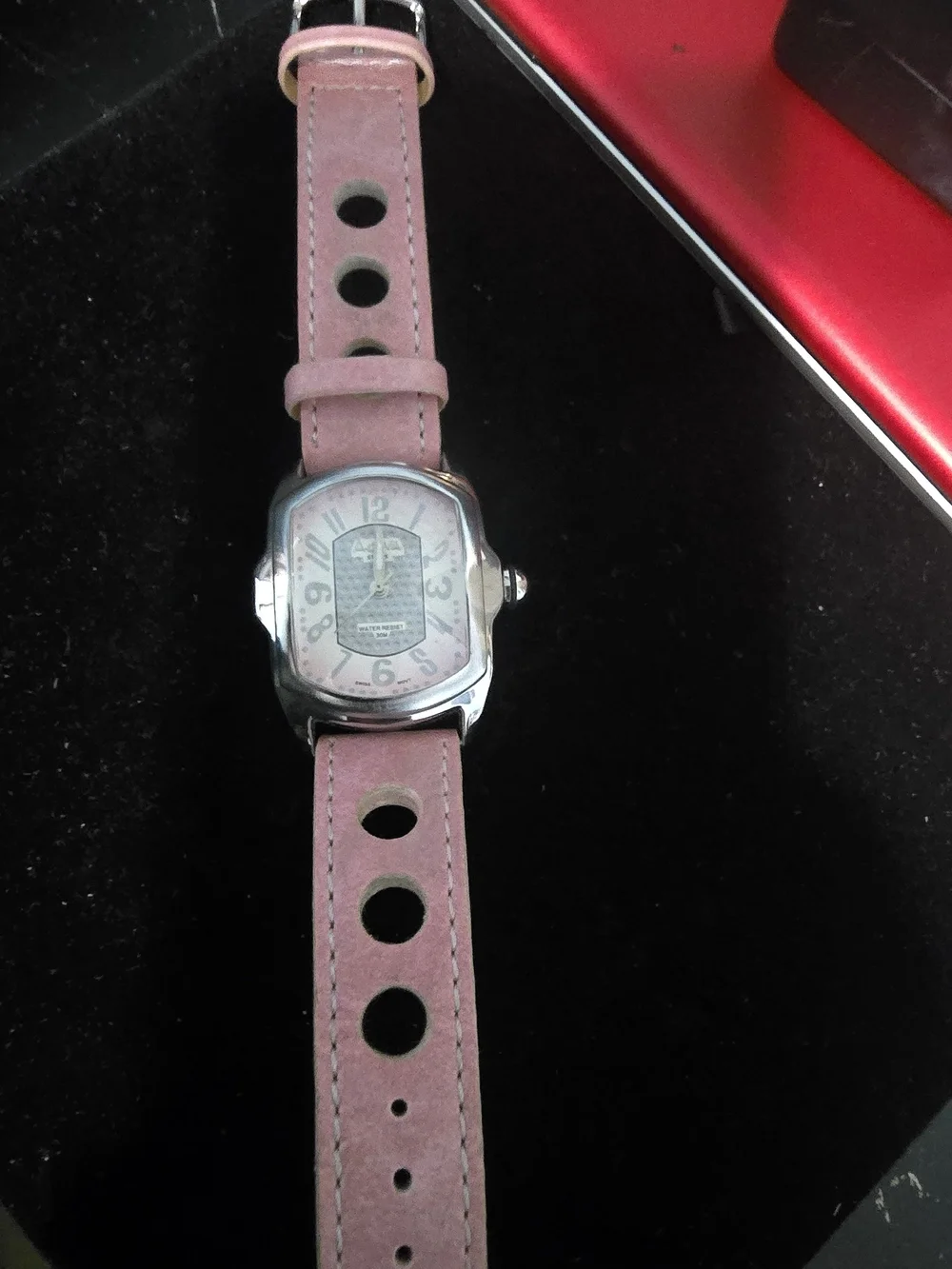 Adiva Pink Leather Strap Silver-Tone Dial Women's Watch